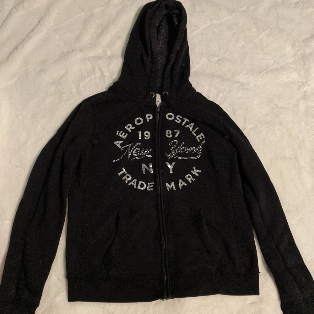 Black and silver Aeropostale zip sweatshirt